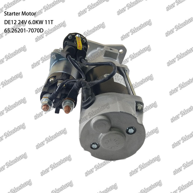 DE12 इंजन स्टार्टर मोटर 24V 6.0KW 11T 65.26201-7070D DOOSAN DAEWOO इंजन स्पेयर पार्ट्स के लिए