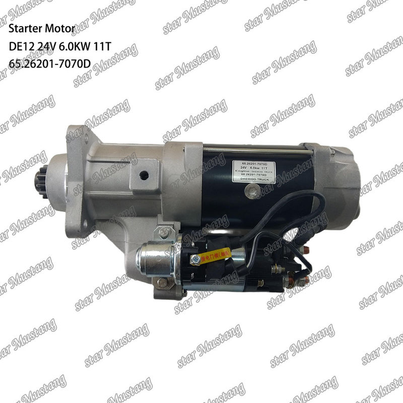 DE12 इंजन स्टार्टर मोटर 24V 6.0KW 11T 65.26201-7070D DOOSAN DAEWOO इंजन स्पेयर पार्ट्स के लिए