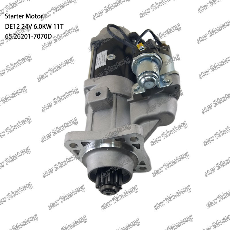 DE12 इंजन स्टार्टर मोटर 24V 6.0KW 11T 65.26201-7070D DOOSAN DAEWOO इंजन स्पेयर पार्ट्स के लिए